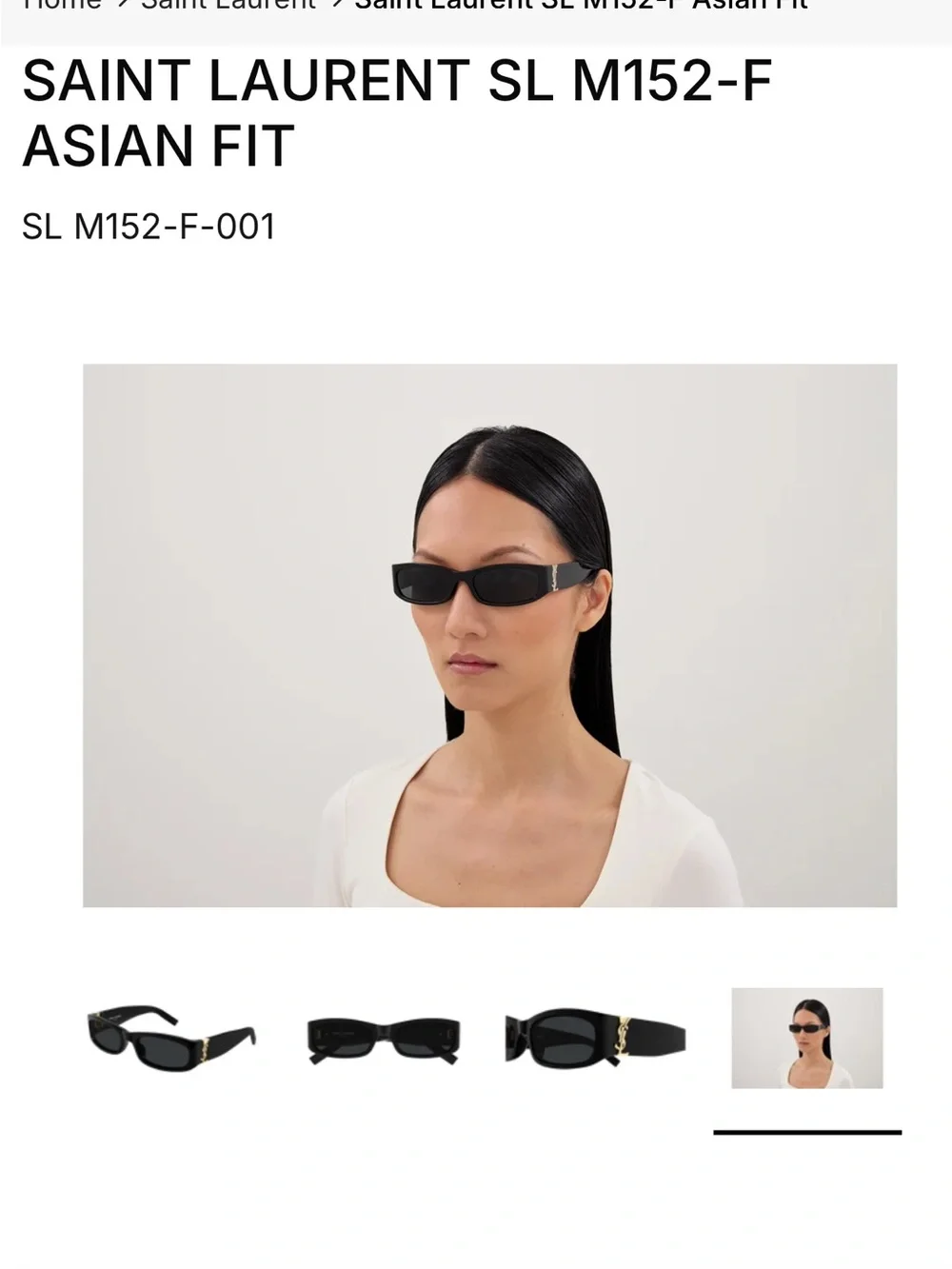 Saint Laurent Glossy Black Rectangular Sunglasses with Gold YSL Logo